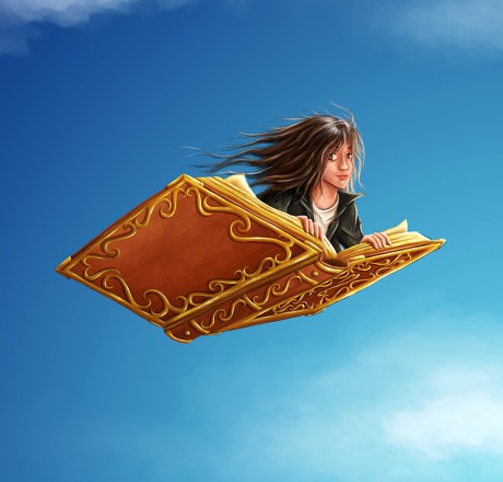 Kinderbuch-Illustration: Das fliegende Buch